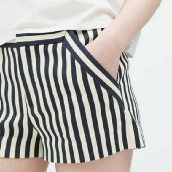 ZARA High Rise Horizon Striped Linen Shorts - Picture 2 of 9